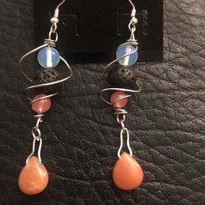 Teardrop semi precious lava earrings